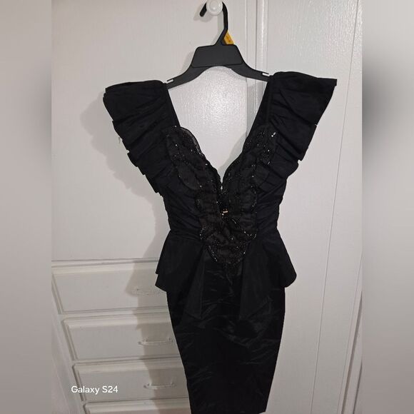 Vintage 80s Climax David Howard Karen Okada Black Sequin Prom Formal Dress Gown. - Picture 9 of 17